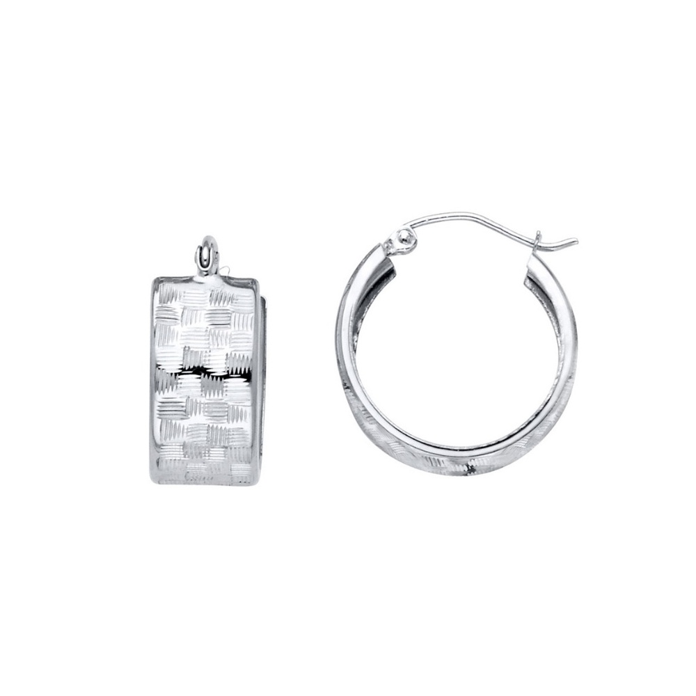14K White Gold ST Wide Diagonal Diamond cut Hoop